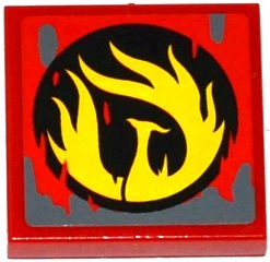 Tile 2 x 2 with Yellow Phoenix Flames in Black Circle and Dark Bluish Gray Splatters Pattern (Sticker) - Set 70750