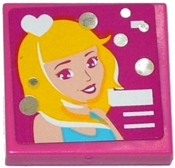 Tile 2 x 2 with Smiling Woman, White Heart and Silver Circles Pattern (Sticker) - Set 41093