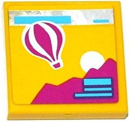 Tile 2 x 2 with Hot Air Balloon, Mountain and Sun Pattern (Sticker) - Set 41093