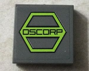 Tile 2 x 2 with Black 'OSCORP' on Lime Hexagon Pattern (Sticker) - Set 76016