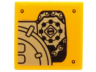 Tile 2 x 2 with Mechanical Gears and Chains Pattern Model Right Side (Sticker) - Set 70227