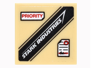 Tile 2 x 2 with 'PRIORITY', 'STARK INDUSTRIES' Logo and White Note with Red Circle Pattern (Sticker) - Set 76051