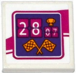 Tile 2 x 2 with '2807' (28:07), Trophy and Checkered Flags Pattern (Sticker) - Set 41122