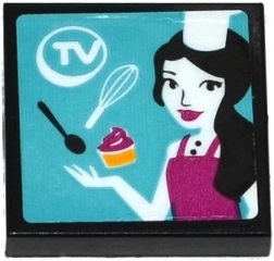 Tile 2 x 2 with 'TV' , Spoon, Whisk, Cupcake and Female Chef on Screen Pattern (Sticker) - Set 41135