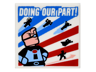 Tile 2 x 2 with 'DOING OUR PART!' Superheroes Pattern