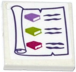 Tile 2 x 2 with Scroll with 3 Books Pattern (Sticker) - Set 41176