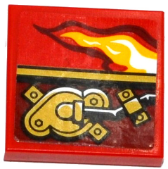 Tile 2 x 2 with Flame and Gold Mechanical Pattern Model Right Side (Sticker) - Set 70600