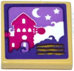 Tile 2 x 2 with House, Moon and Stars Scene Pattern (Sticker) - Set 41176