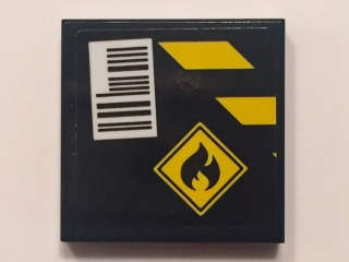 Tile 2 x 2 with Black and Yellow Danger Stripes, Flammable Danger Sign and Barcode on Black Background Pattern (Sticker) - Set 60101
