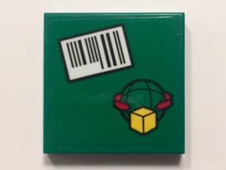 Tile 2 x 2 with Barcode and Box and Arrows and Globe on Green Background Pattern (Sticker) - Set 60101