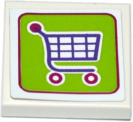 Tile 2 x 2 with Shopping Cart / Trolley on Lime Background Pattern (Sticker) - Set 41118