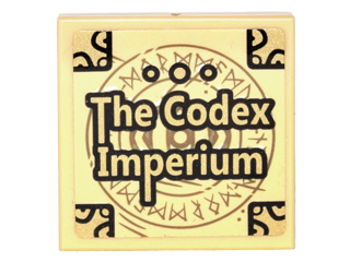 Tile 2 x 2 with Book Cover with Gold Corners, Runes, and 'The Codex Imperium' Pattern (Sticker) - Set 76060