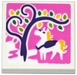 Tile 2 x 2 with Horse and Tree on Dark Pink Background Pattern (Sticker) - Set 41065