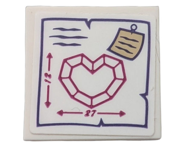 Tile 2 x 2 with Magenta Heart with Dimensions Pattern (Sticker) - Set 41177