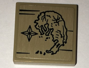 Tile 2 x 2 with Black Dragon Shaped Island Map and Compass Rose Pattern (Sticker) - Set 70594