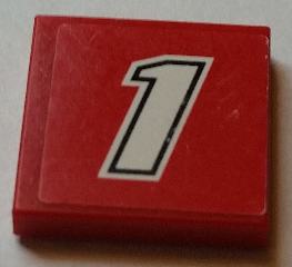 Tile 2 x 2 with Number 1 White with Black Outline on Red Background Pattern (Sticker) - Sets 8168 / 8185
