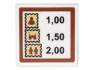 Tile 2 x 2 with Sign with Stamps and Prices '1,00 1,50 2,00' Pattern (Sticker) - Set 10222