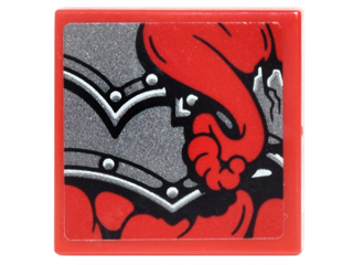 Tile 2 x 2 with Pearl Dark Gray Armor with Rivets and Red Snake Tail Pattern (Sticker) - Set 70627