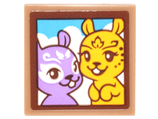 Tile 2 x 2 with Portrait of Bright Light Yellow and Medium Lavender Squirrels with Sky and Clouds Background Pattern (Sticker) - Set 41182