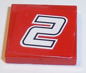 Tile 2 x 2 with Number 2 White with Black Outline on Red Background Pattern (Sticker) - Set 8168
