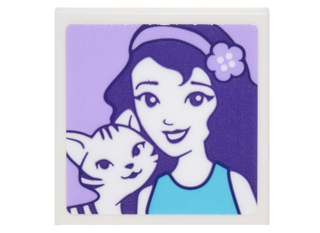 Tile 2 x 2 with Portrait of Female with Headband with Flower and Black and White Striped Cat Pattern (Sticker) - Set 41305