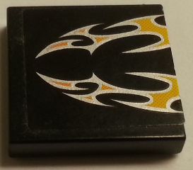 Tile 2 x 2 with Orange and Silver Flames Pattern (Sticker) - Set 8135