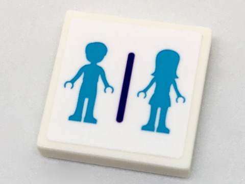 Tile 2 x 2 with Medium Azure Mini Doll Male and Female Silhouettes Dressing Room Pattern (Sticker) - Set 41313