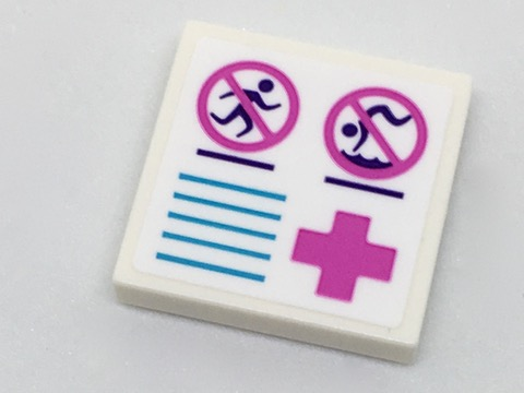 Tile 2 x 2 with No Running and No Diving Signs, Medium Azure Lines and Dark Pink Cross Pattern (Sticker) - Set 41313