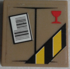 Tile 2 x 2 with Parcel with Red Fragile Goblet, Barcode and Black and Yellow Danger Stripes on Transparent Background Pattern (Sticker) - Set 60022