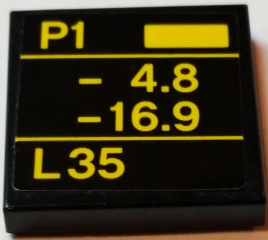 Tile 2 x 2 with Yellow Lines and 'P1', '- 4.8', '-16.9' and 'L35' on Black Background Pattern (Sticker) - Set 75913