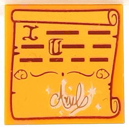 Tile 2 x 2 with Scroll Letter and Text Lines and Script 'Ariel' Pattern