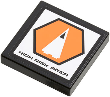 Tile 2 x 2 with 'HIGH RISK AREA' and Orange Hexagon with Black Border and White Triangle Pattern (Sticker) - Set 7690