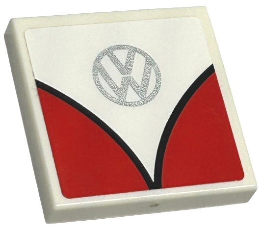Tile 2 x 2 with Silver Volkswagen Logo and Red Curves with Black Outline Pattern (Sticker) - Set 40079