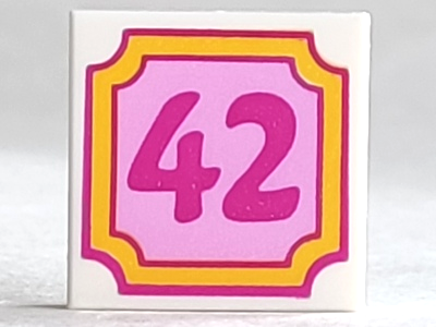 Tile 2 x 2 with Dark Pink '42' in Yellow Frame with Bright Pink Background Pattern