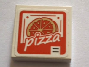 Tile 2 x 2 with White 'pizza' on Red Background Pattern (Sticker) - Set 75827