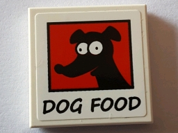Tile 2 x 2 with Black 'DOG FOOD' and Black Dog Image on Red Background Pattern (Sticker) - Set 71016