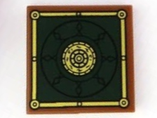 Tile 2 x 2 with Black and Gold Concentric Circles on Dark Green Background with Border Pattern (Marvel Comics Book of Cagliostro)