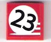Tile 2 x 2 with Black '23' on White Background and 3 White Stripes on Red Background Pattern (Sticker) - Set 75876