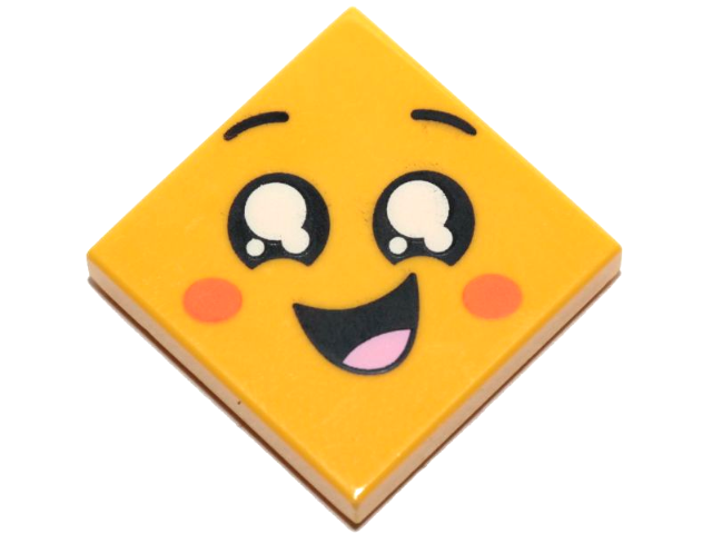 Tile 2 x 2 with Face, Smile Open Mouth, Black Eyes with White Pupils, Raised Eyebrows, Orange Cheeks Pattern