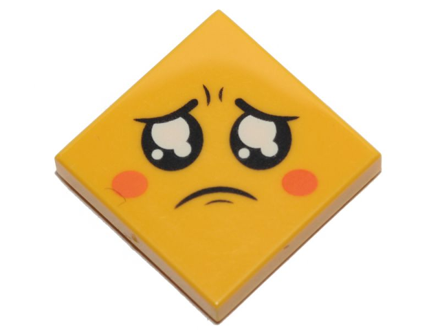 Tile 2 x 2 with Face, Sad, Black Eyes with White Pupils, Black Eyebrows, Orange Cheeks Pattern
