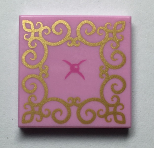 Tile 2 x 2 with Gold Lace and Bright Pink Button Pattern (Cushion)