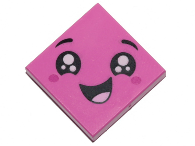 Tile 2 x 2 with Face, Smile Open Mouth, Black Eyes with White Pupils, Raised Eyebrows, Red Cheeks Pattern