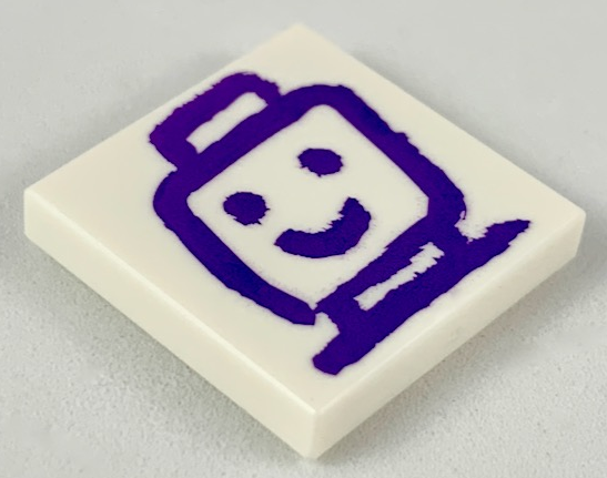 Tile 2 x 2 with Dark Purple Drawing of Minifigure Head and Shoulders Pattern