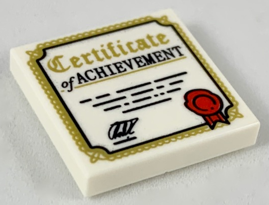 Tile 2 x 2 with 'Certificate of ACHIEVEMENT', Gold Border, Red Ribbon Pattern
