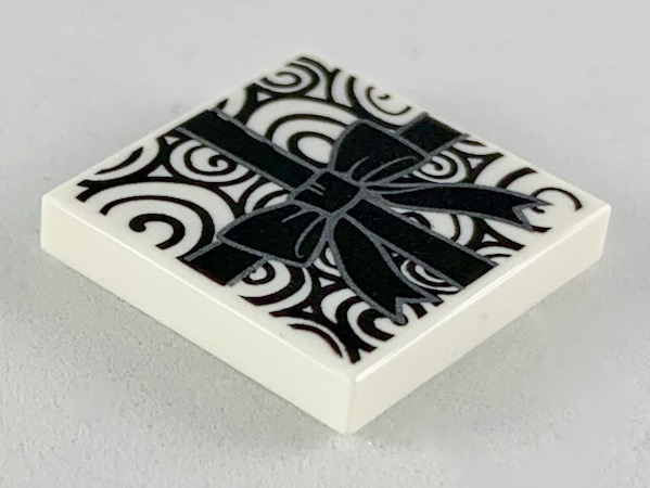Tile 2 x 2 with Black Spirals and Gift Wrap Ribbon and Bow Pattern