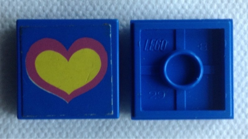 Tile 2 x 2 with Pink and Yellow Heart on Blue Background Pattern (Sticker) - Set 275-1