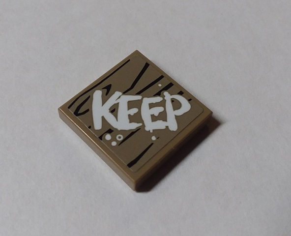 Tile 2 x 2 with White 'KEEP' on Wood Grain Background Pattern (Sticker) - Set 70640