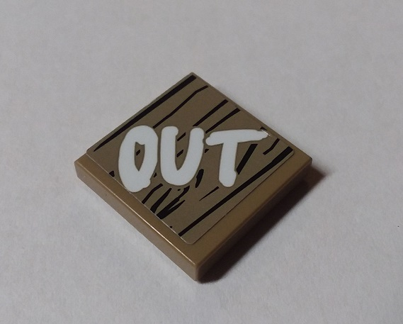 Tile 2 x 2 with White 'OUT' on Wood Grain Background Pattern (Sticker) - Set 70640