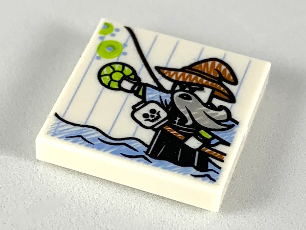 Tile 2 x 2 with Child's Drawing, Man Standing in Water with Jewel and Skull Staff Pattern