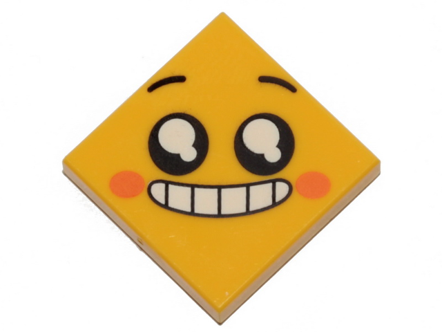 Tile 2 x 2 with Face, Smile with Teeth and Open Mouth, Black Eyes with White Pupils, Raised Eyebrows, Orange Cheeks Pattern